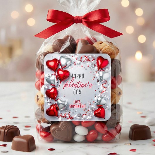 Red and Silver Heart Balloons Valentine's Day Vierkante Sticker