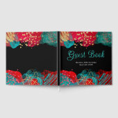 Red and Teal Blue Alcohol Ink Birthday Guest Book Gastenboek (Volledig)