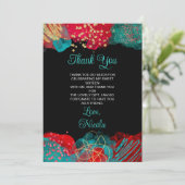 Red and Teal Blue Alcohol Ink Sweet Sixteen Bedankkaart (Staand voorkant)