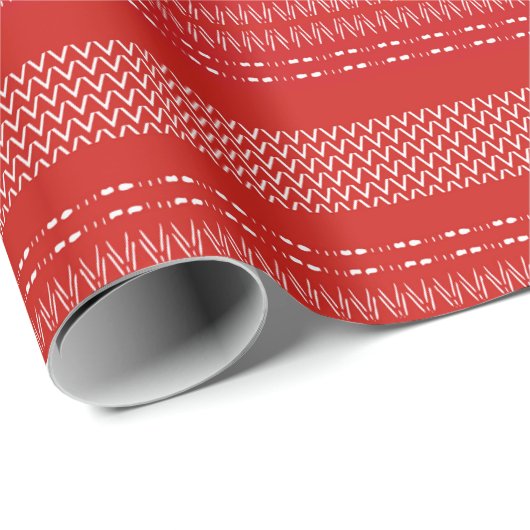Red And White African Pattern Wrapping Paper Cadeaupapier (Rol Hoek)