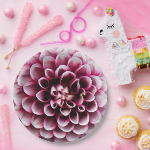 Red and White Ball Dahlia Floral Papieren Bordje