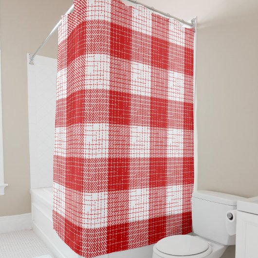 Red and White Bold Checkered Plaid Design Douchegordijn