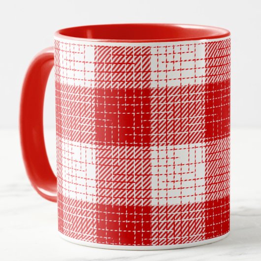 Red and White Bold Checkered Plaid Design  Mok