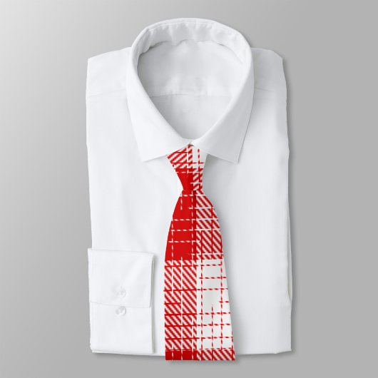 Red and White Bold Checkered Plaid Design  Stropdas