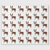Red and White Boston Terrier Cartoon Dog Pattern Cadeaupapier (Vlak)