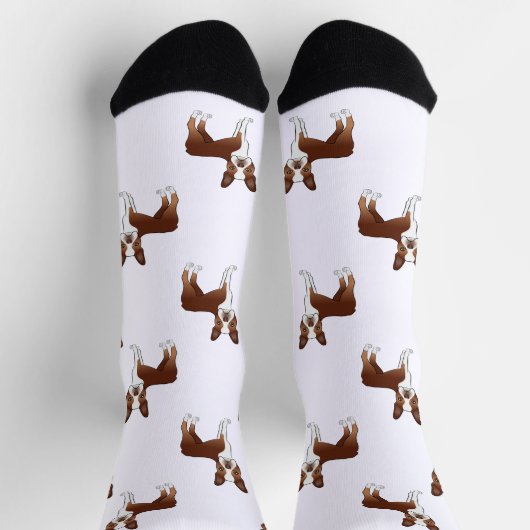 Red and White Boston Terrier Cartoon Dog Pattern Sokken (Top)