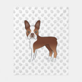 Red and White Boston Terrier Cartoon Dog & Paws Fleece Deken (Voorkant)