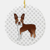 Red and White Boston Terrier Cartoon Dog & Paws Keramisch Ornament (Achterkant)