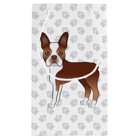 Red and White Boston Terrier Cartoon Dog & Paws Klein Cadeauzakje (Achterkant)