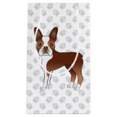 Red and White Boston Terrier Cartoon Dog & Paws Klein Cadeauzakje (Voorkant)