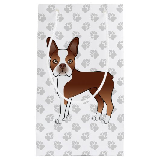 Red and White Boston Terrier Cartoon Dog & Paws Klein Cadeauzakje (Voorkant)