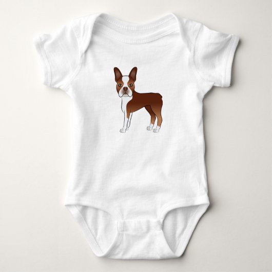 Red and White Boston Terrier Cartoon Dog Tekening Romper (Voorkant)