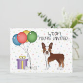 Red and White Boston Terrier Cute Dog - Birthday Kaart (Staand voorkant)