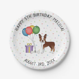 Red and White Boston Terrier Cute Dog - Birthday Papieren Bordje