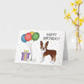 Red and White Boston Terrier Dog Happy Birthday Kaart (Gele Bloem)