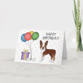 Red and White Boston Terrier Dog Happy Birthday Kaart (Voorkant)