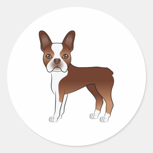 Red and White Boston Terrier Dog Illustratie Ronde Sticker (Voorkant)
