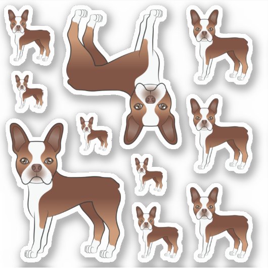 Red and White Boston Terrier Dog Illustraties Sticker (Voorkant)