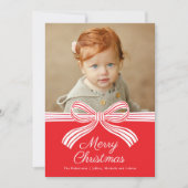 Red and White Bow Flat Christmas Photo Card Feestdagenkaart (Voorkant)