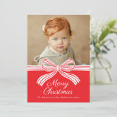 Red and White Bow Flat Christmas Photo Card Feestdagenkaart (Staand voorkant)