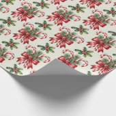 Red and White Candy Cane Ribbon Christmas Pattern Cadeaupapier (Hoek)