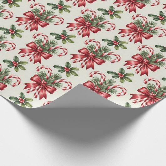 Red and White Candy Cane Ribbon Christmas Pattern Cadeaupapier (Hoek)