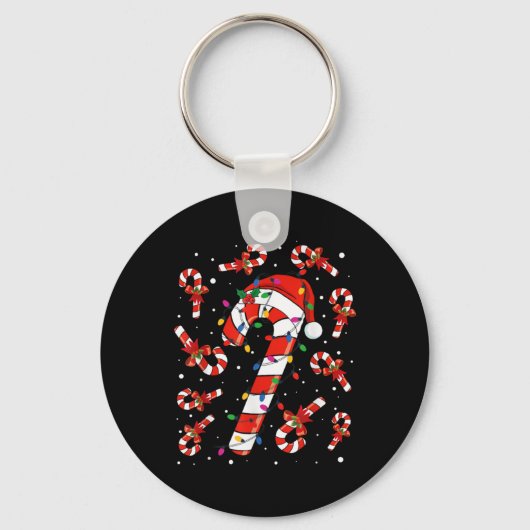 Red And White Candy Cane Santa Christmas Funny Xma Sleutelhanger (Voorkant)