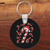 Red And White Candy Cane Santa Christmas Funny Xma Sleutelhanger (Voorkant)
