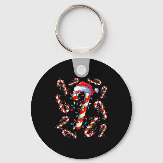 Red And White Candy Cane Santa Christmas Funny Xma Sleutelhanger (Voorkant)