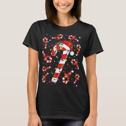 Red And White Candy Cane Santa Christmas Funny Xma T-shirt (Voorkant)