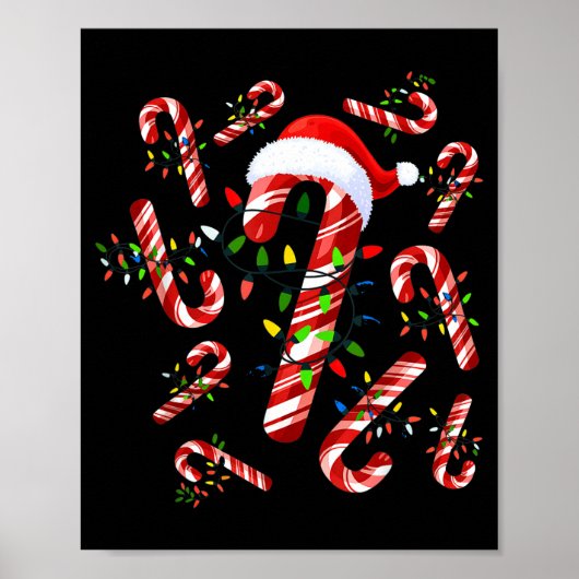 Red And White Candy Cane Santa Christmas  Poster (Voorkant)