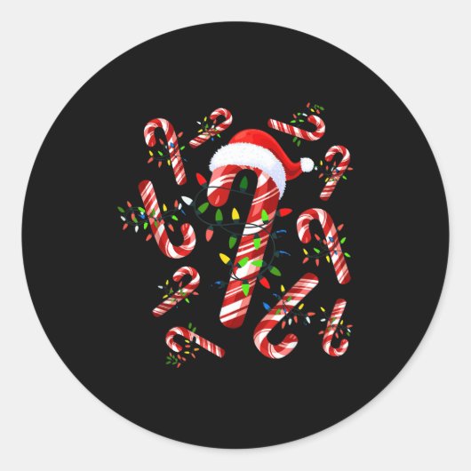 Red And White Candy Cane Santa Christmas  Ronde Sticker (Voorkant)