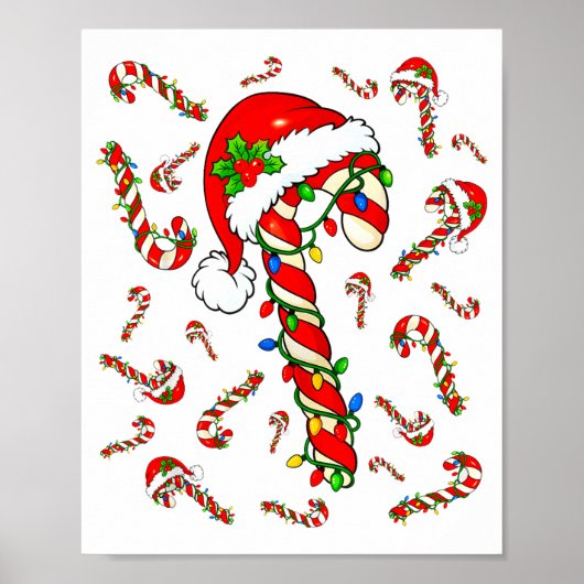 Red And White Candy Cane Santa Christmas Xmas Ligh Poster (Voorkant)