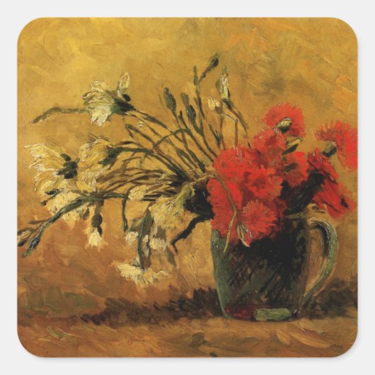 Red And White CarNations by Vincent van Gogh Vierkante Sticker (Voorkant)
