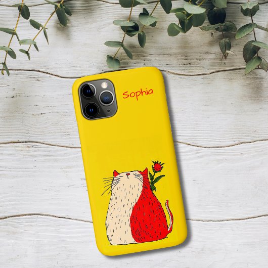 Red and White Cat with Flower Case-Mate iPhone Case