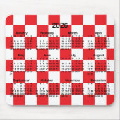 Red and White Checkerboard 2026 Calendar Muismat (Voorkant)