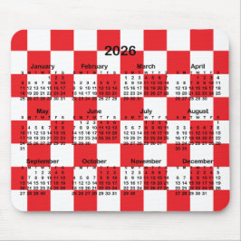 Red and White Checkerboard 2026 Calendar Muismat