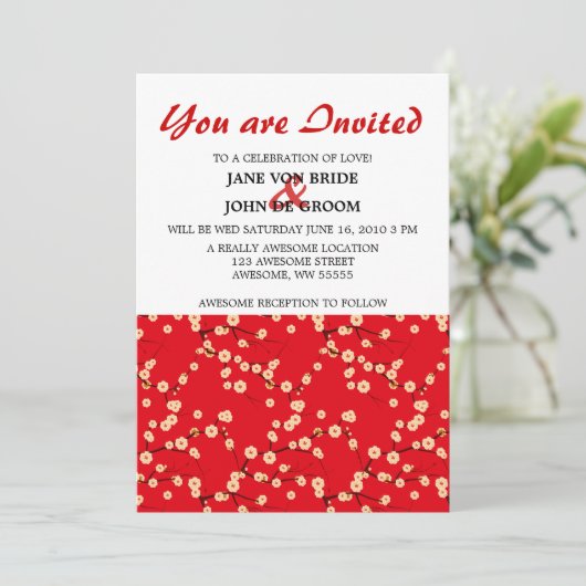 Red and White Cherry Blossom Kaart (Staand voorkant)