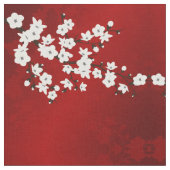 Red and White Cherry Blossom Pattern Stof (Close Up)