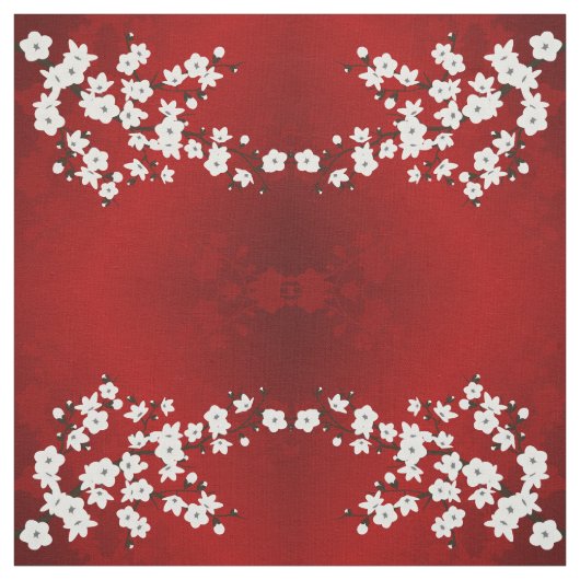 Red and White Cherry Blossom Pattern Stof (Swatch)