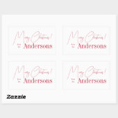 Red and White Christmas from Family Name Rechthoekige Sticker (Vel)