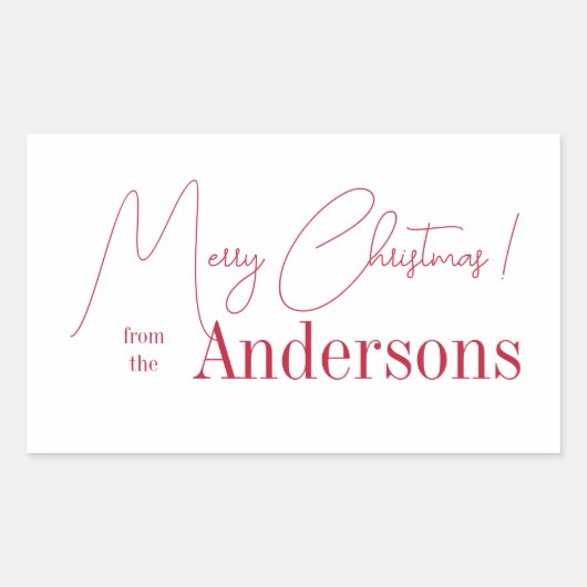 Red and White Christmas from Family Name Rechthoekige Sticker (Voorkant)