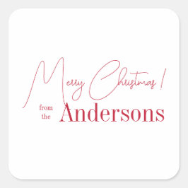 Red and white Christmas from Family Name Vierkante Sticker