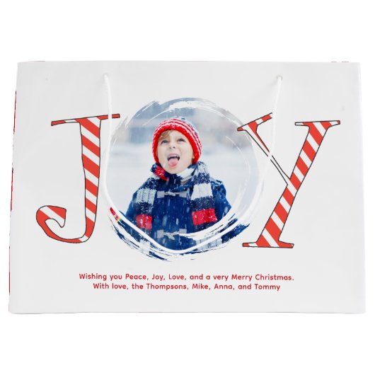 Red and White Christmas Joy Custom Groot Cadeauzakje (Voorkant)