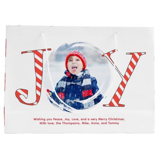 Red and White Christmas Joy Custom Groot Cadeauzakje (Achterkant)