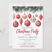 Red and White Christmas Party Invitation Kaart (Voorkant)