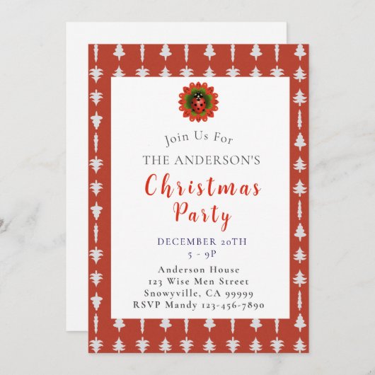 Red and White Christmas Tree Party Kaart (Voorkant / Achterkant)