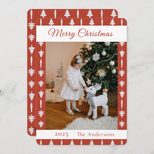 Red and White Christmas Tree Photo  Feestdagenkaart (Voorkant / Achterkant)