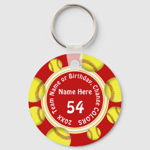 Red and White Cute Persoonlijke Softball Souvenirs Sleutelhanger