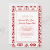 Red and White Damask Elegant Wedding Kaart (Voorkant)